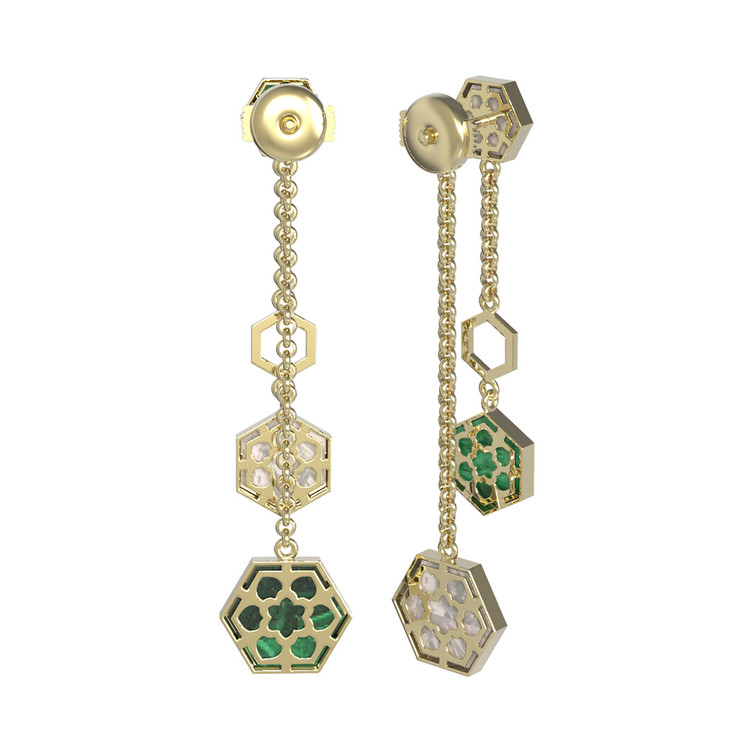 Серьги из лимонного золота c малахитом и перламутром