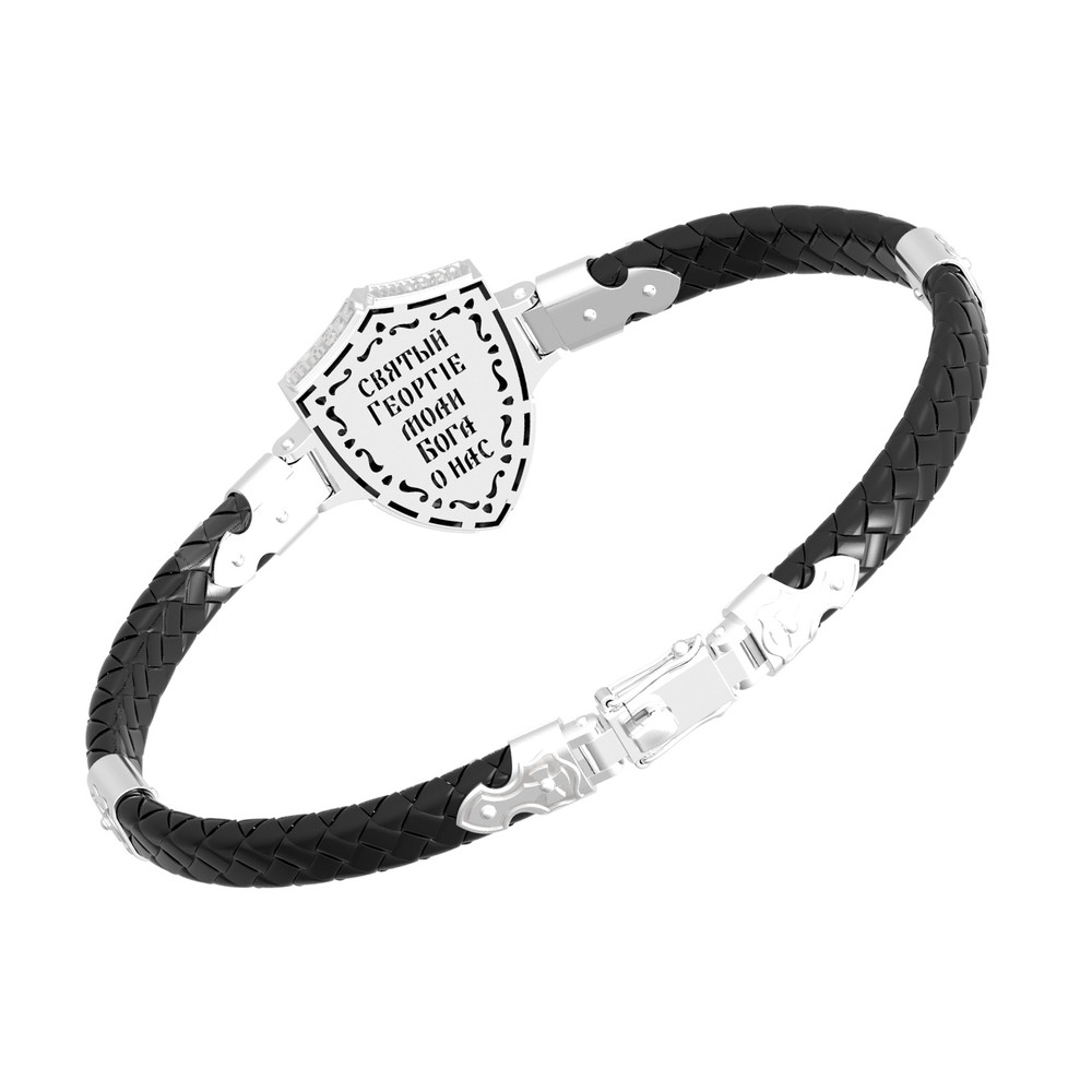 Браслет из белого золота c шнурком и ониксом