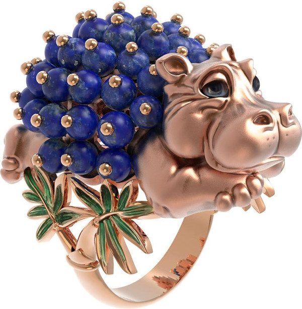 Кольцо из золота c эмаль и лазуритом