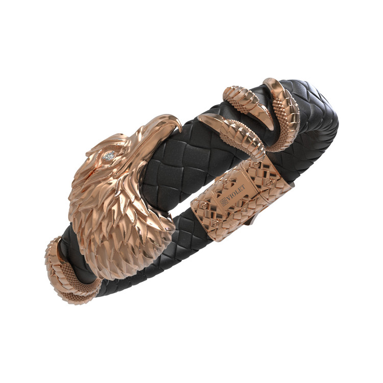 Браслет из золота c бриллиантами и кожаным шнурком