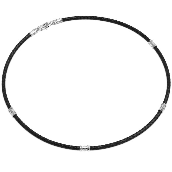 Шнурок кожаный из белого золота c кожаным шнурком