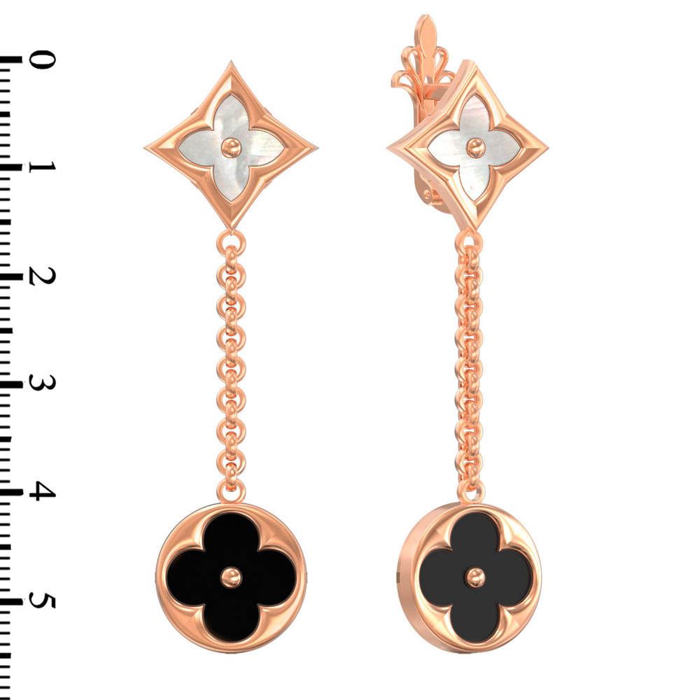 Серьги из золота c ониксом и перламутром