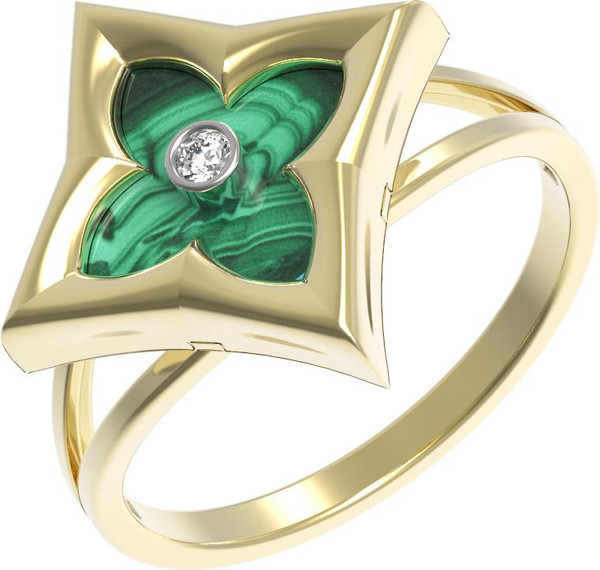 Кольцо из лимонного золота c бриллиантами и малахитом