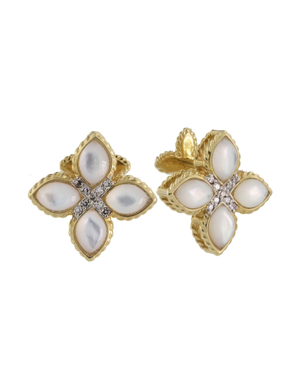 Серьги из лимонного золота c бриллиантами и перламутром