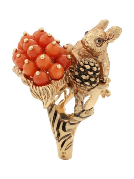 Кольцо из золота c эмаль и кораллом