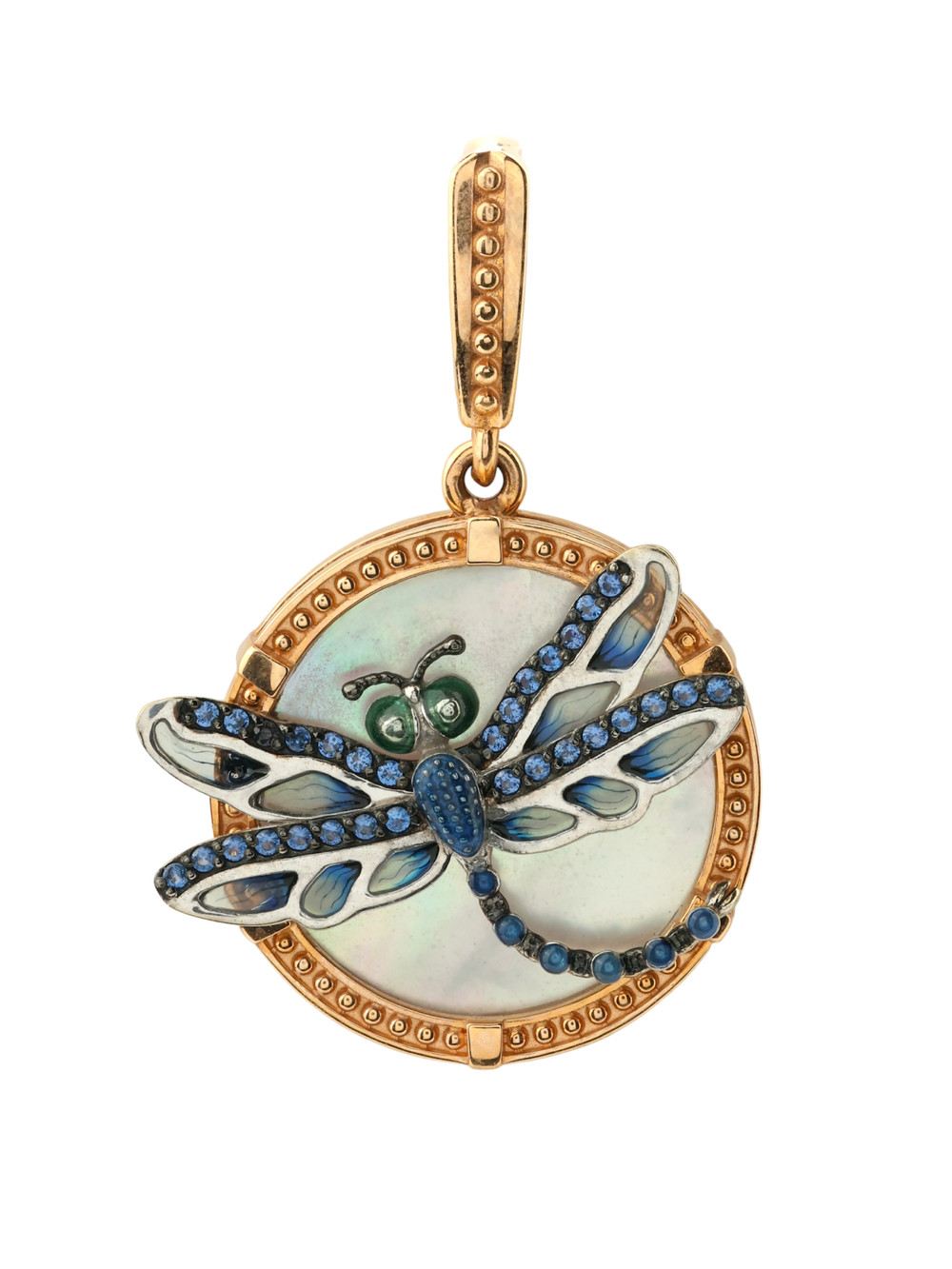 Подвеска из золота c сапфиром, эмалью и перламутром