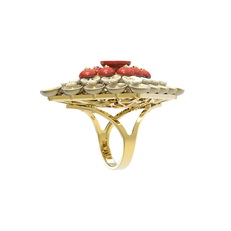 Кольцо из лимонного золота c агатом и перламутром