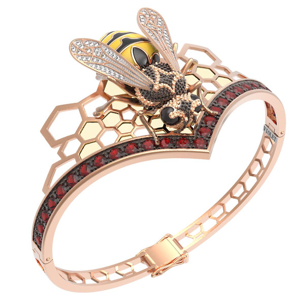 Браслет из золота c эмаль , фианитом, гранатом и эмалью