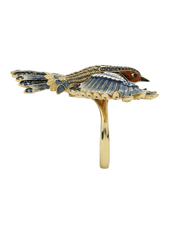 Кольцо из лимонного золота c эмаль и фианитом