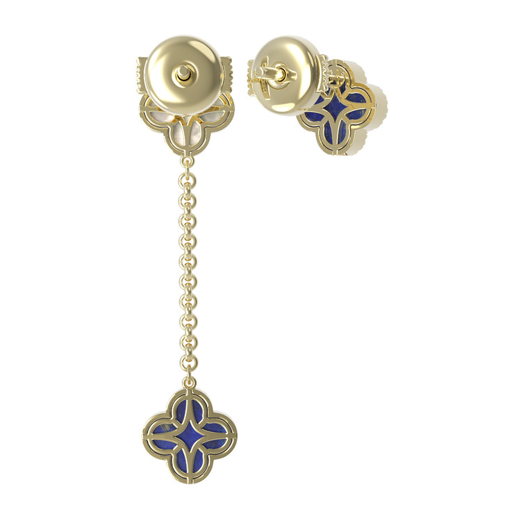 Серьги из лимонного золота c бриллиантами, лазуритом и перламутром