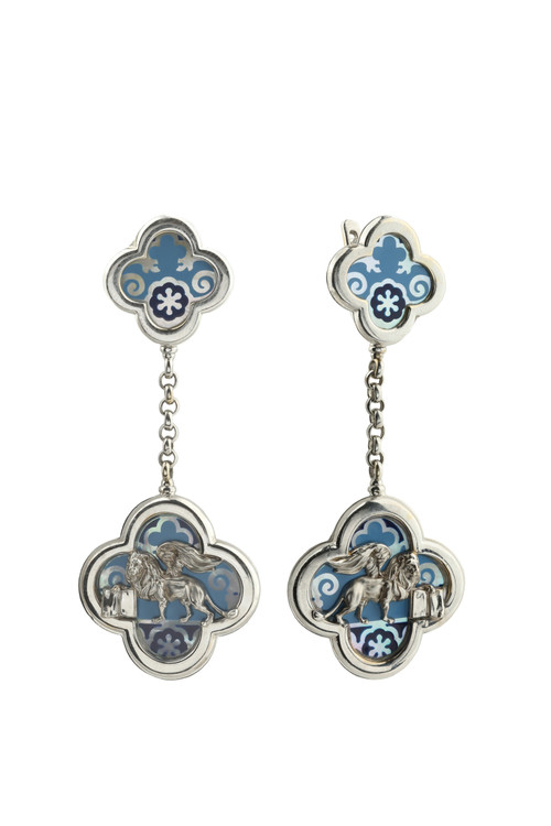 Серьги из белого золота c эмаль и перламутром