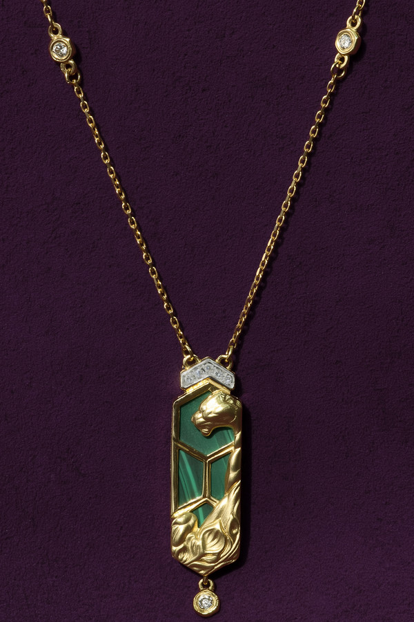 Колье из лимонного золота c бриллиантами и малахитом