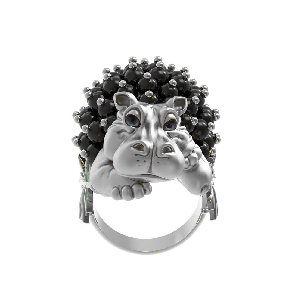 Кольцо из белого золота c эмалью и ониксом