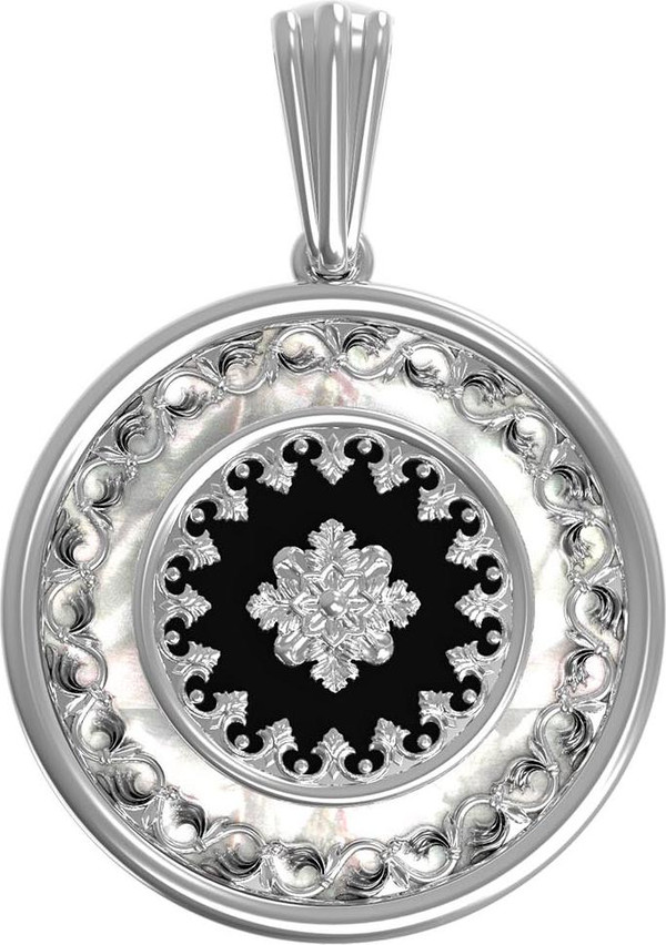 Подвеска из белого золота c ониксом и перламутром