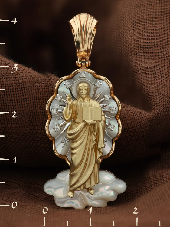 Образок из золота c бриллиантами и перламутром