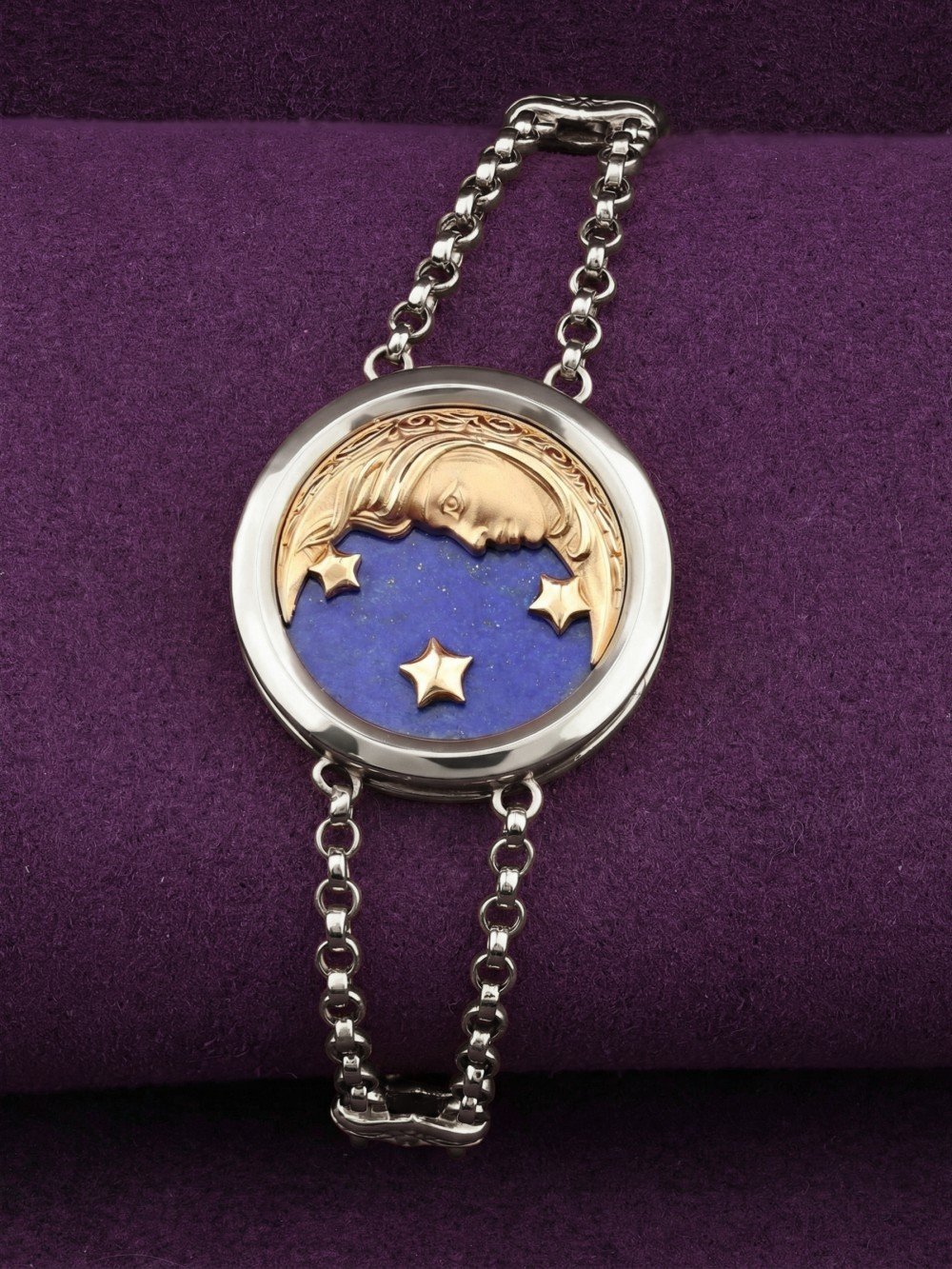 Браслет из белого золота c бирюзой и лазуритом