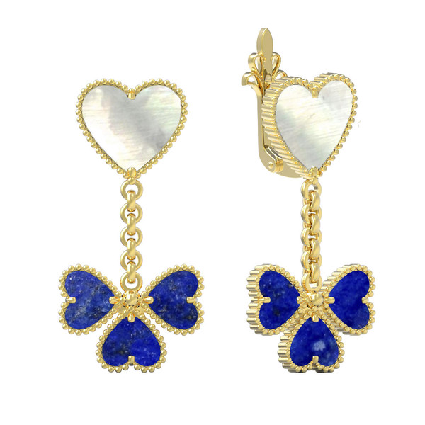 Серьги из лимонного золота c лазуритом и перламутром