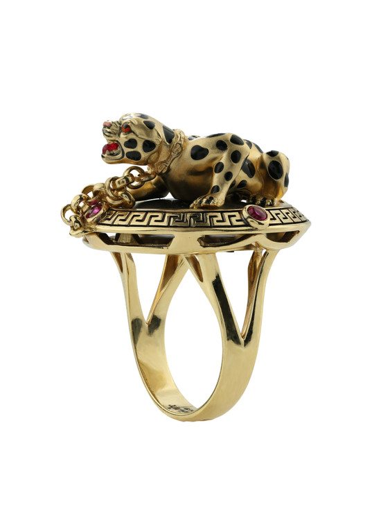 Кольцо из лимонного золота c эмаль , ониксом и рубином