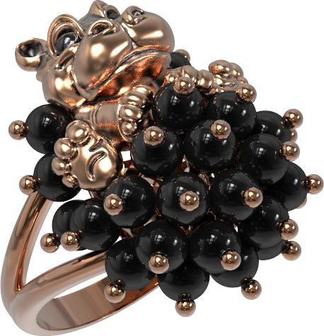 Кольцо из золота c эмаль и ониксом