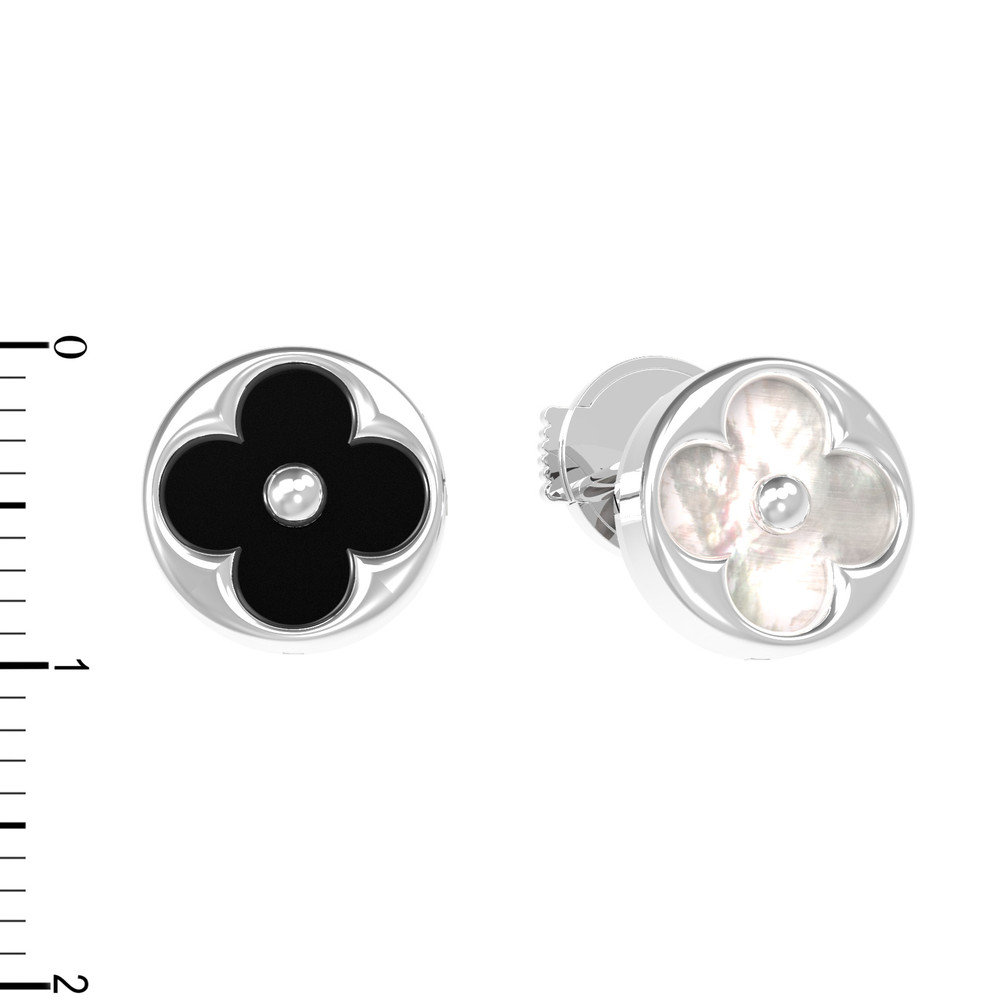 Серьги из белого золота c ониксом и перламутром