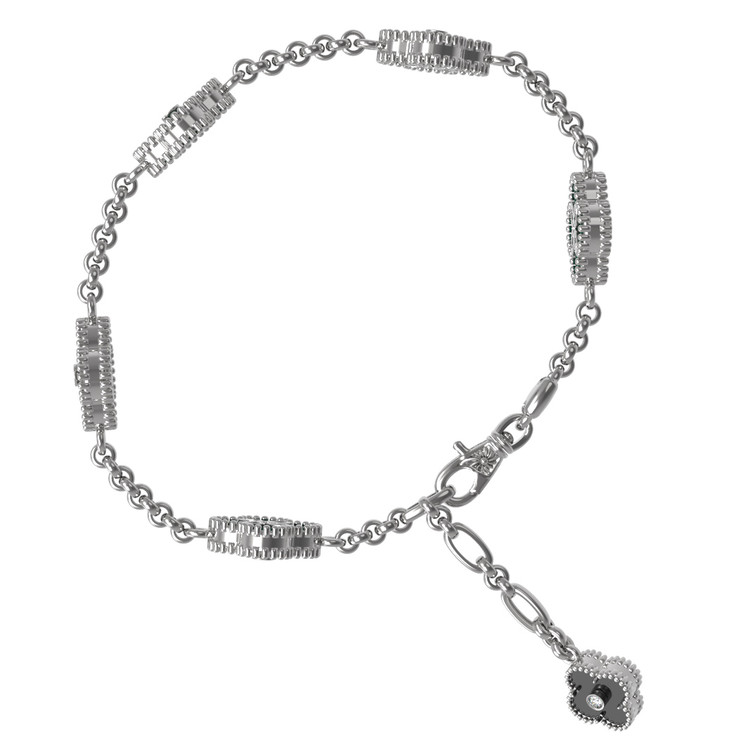 Браслет из белого золота c бриллиантами, ониксом и перламутром