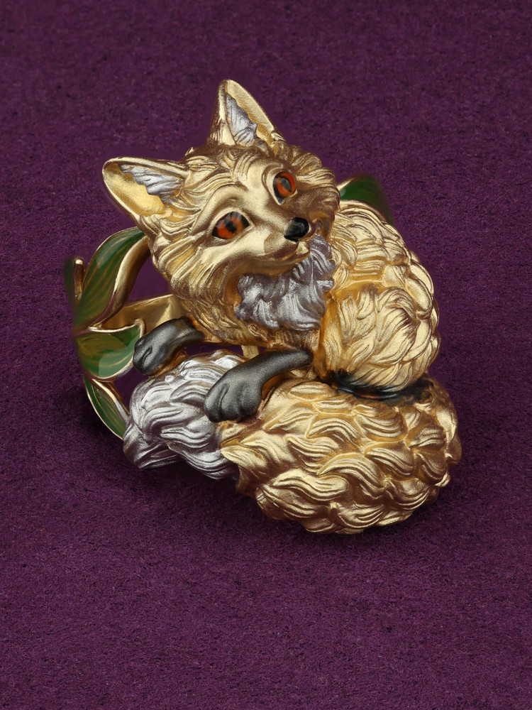 Кольцо из лимонного золота 585 пробы c эмалью