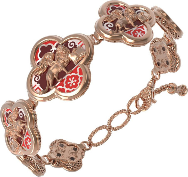 Браслет из золота c эмаль , жемчугом и перламутром