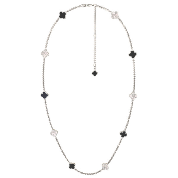 Колье из белого золота c ониксом и перламутром