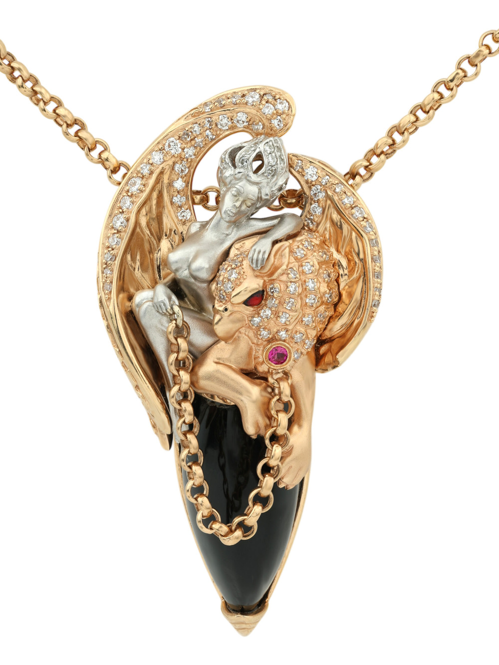 Колье из золота c эмаль , бриллиантами, рубином и ониксом