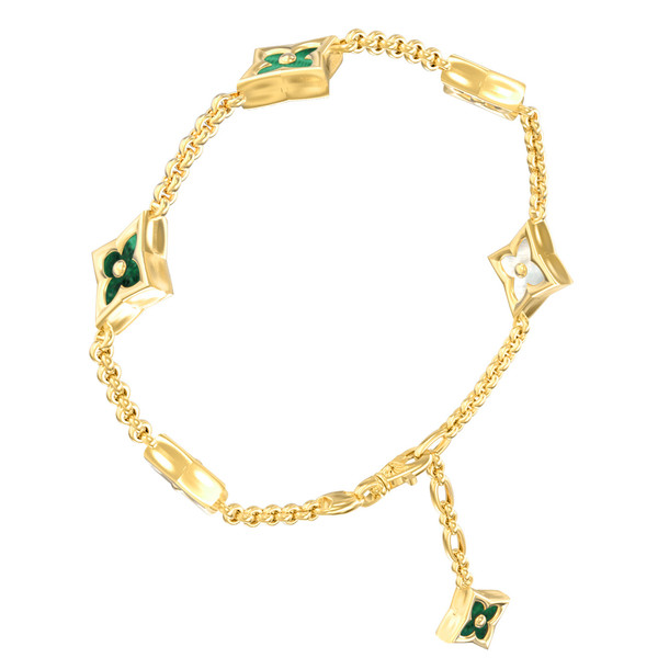 Браслет из лимонного золота c малахитом и перламутром