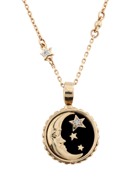 Колье из золота c бриллиантами, ониксом и перламутром