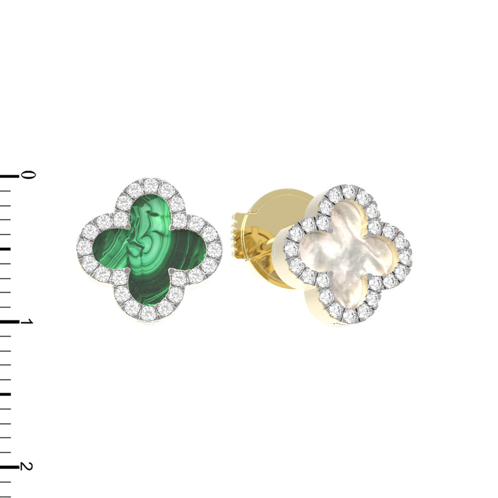 Серьги из лимонного золота c бриллиантами, малахитом и перламутром