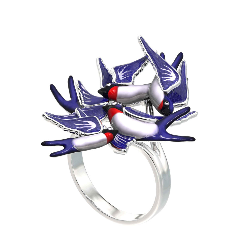 Кольцо из белого золота c эмаль