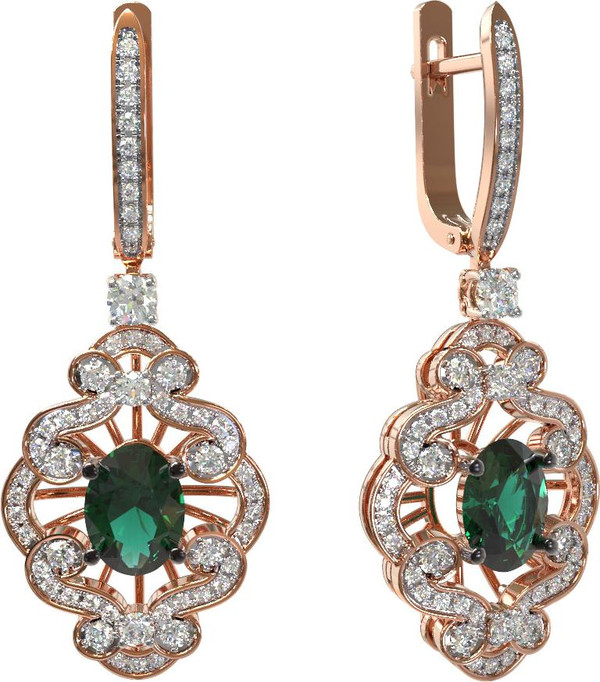 Серьги из золота c бриллиантами и изумрудом