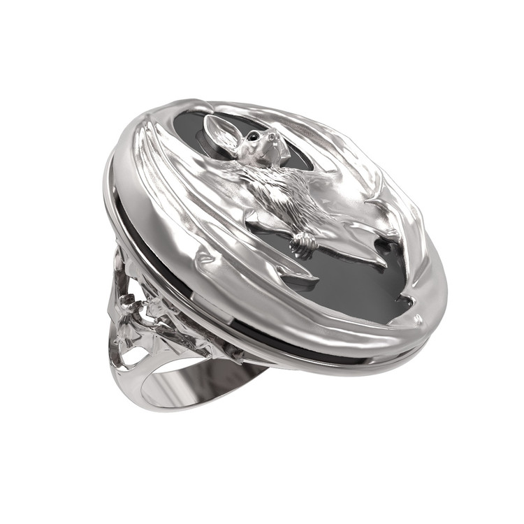 Кольцо из белого золота c эмалью и ониксом