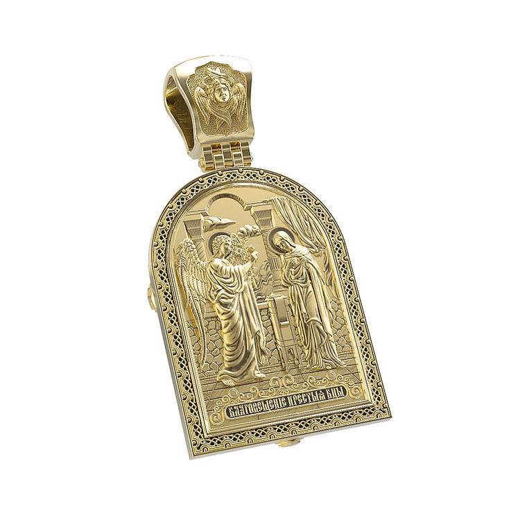 Образок из лимонного золота c эмаль и бивнем мамонта