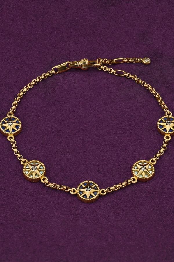 Браслет из лимонного золота c бриллиантами, лазуритом и перламутром