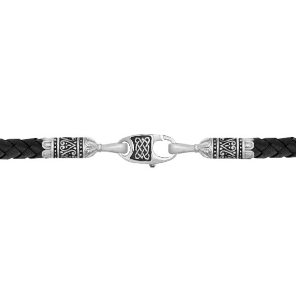 Шнурок кожаный из белого золота c кожаным шнурком