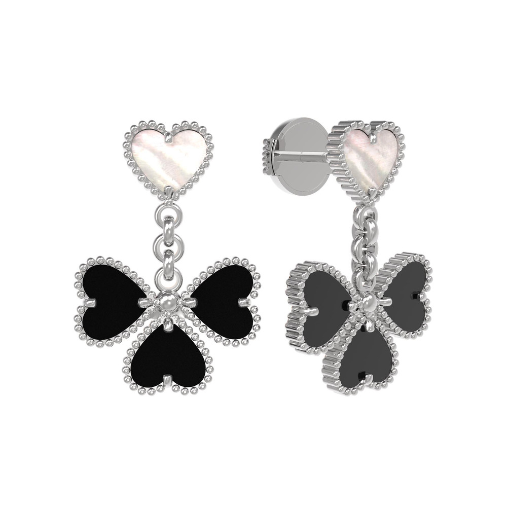 Серьги из белого золота c ониксом и перламутром