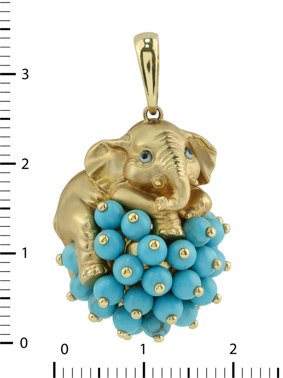 Подвеска из лимонного золота c эмаль и бирюзой