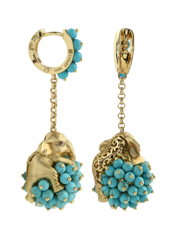 Серьги из лимонного золота c эмаль и бирюзой