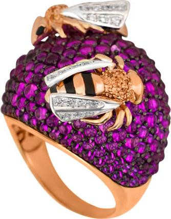 Кольцо из золота c эмаль и фианитом