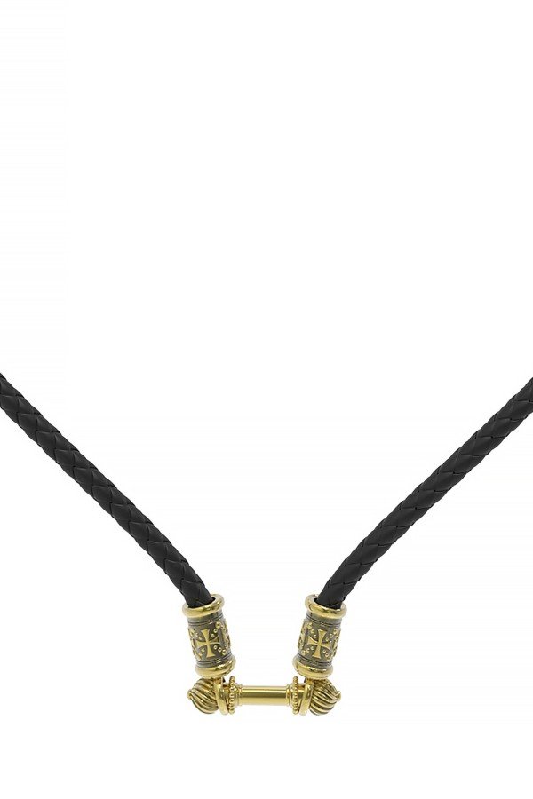 Шнурок кожаный из лимонного золота c кожаным шнурком
