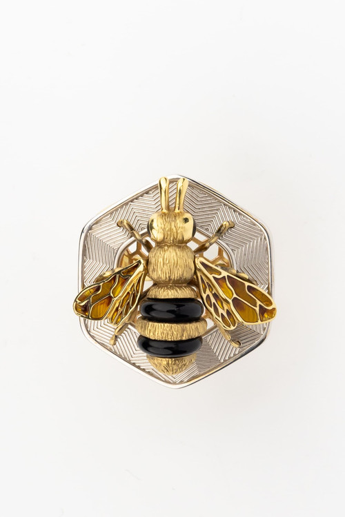 Кольцо из лимонного золота c эмаль , ониксом и эмалью