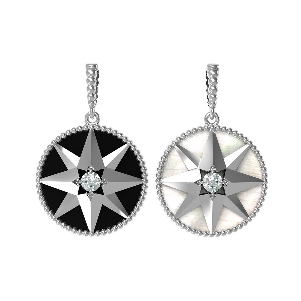 Подвеска из белого золота c фианитом, ониксом и перламутром