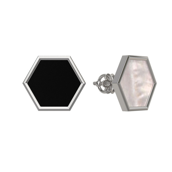 Серьги из белого золота c ониксом и перламутром