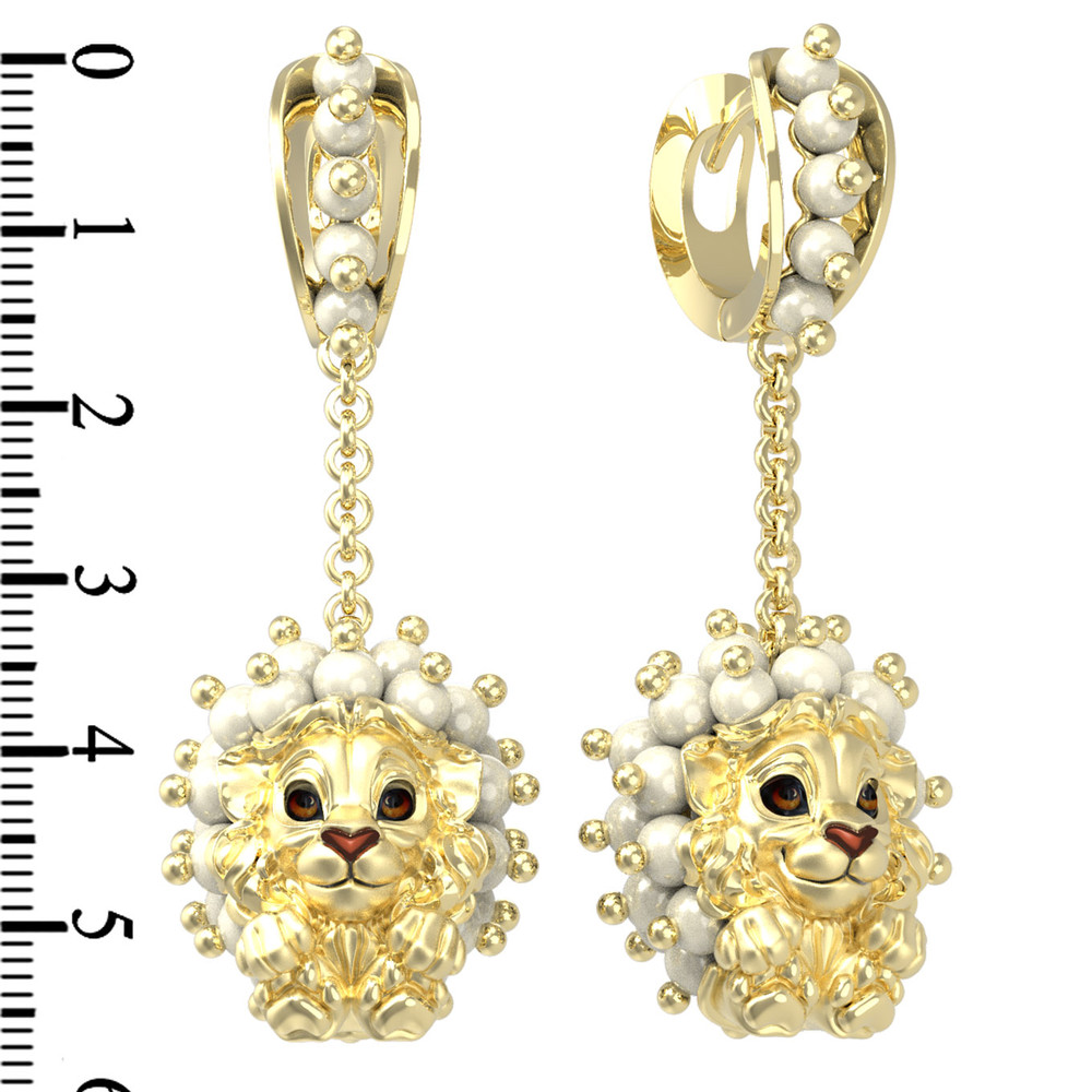 Серьги из лимонного золота c эмаль и жемчугом