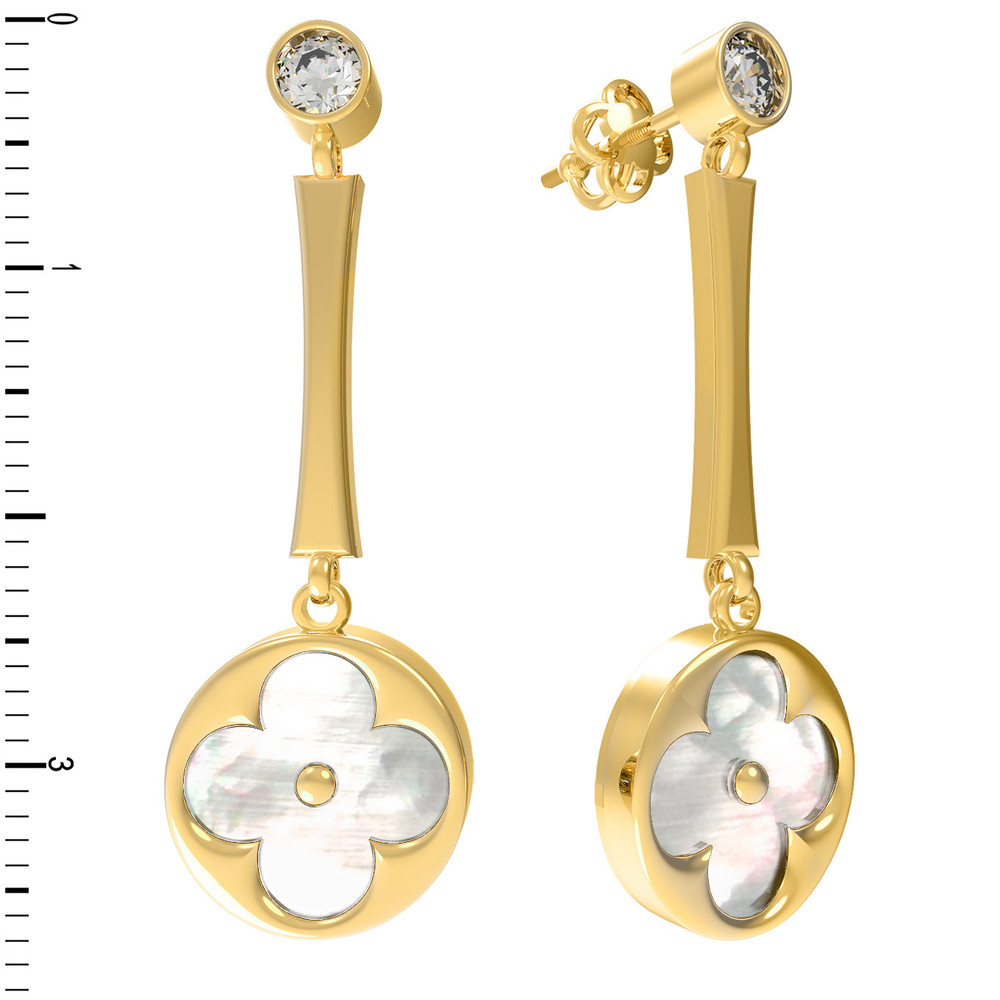 Серьги из лимонного золота c фианитом и перламутром