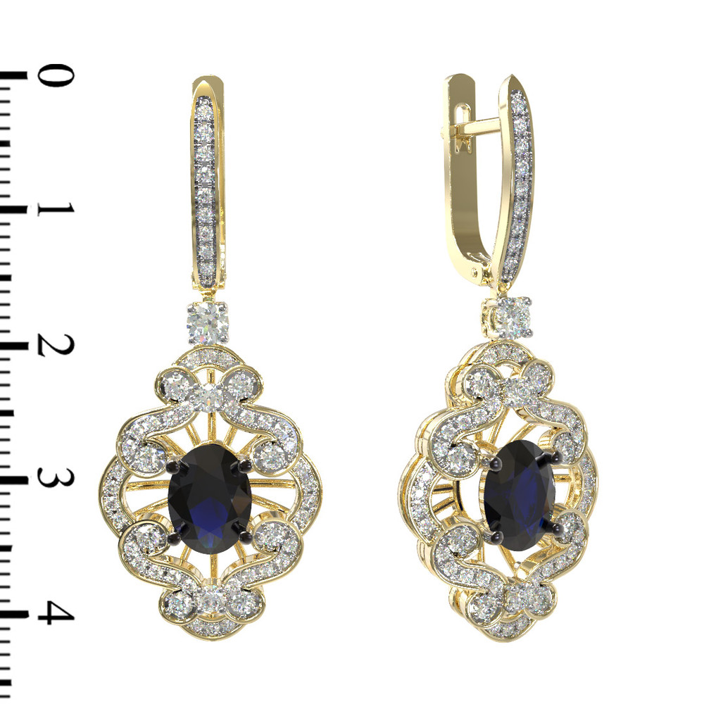 Серьги из лимонного золота c бриллиантами и сапфиром