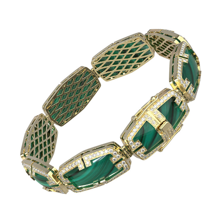 Браслет из лимонного золота c бриллиантами, рубином и малахитом